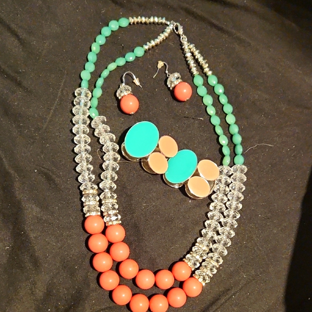 Elegant Multicolor Beaded Necklace and Earring Set